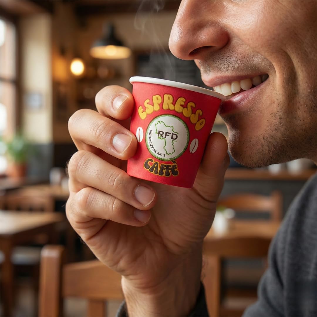 RFD 1000 Bicchieri di Carta Caffe 75 ml - Maxi Scorta Tazzine Monouso bicchierini caffè Anti-Perdita – Ideali per Espresso, Ufficio e Bar – Biocompostabili Made in Italy