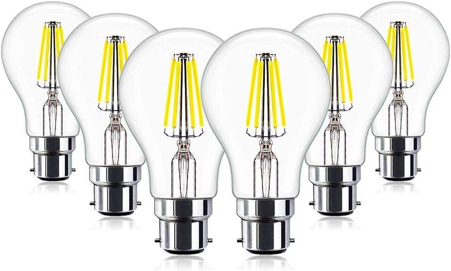 LED Light Bulbs, Haodude 4W Dimmable A19 B22 Base LED Bulbs, 400lm, 360 Beam Angle, 6400K Daylight, LED Filament Bulbs 6 Pack [Energy Class A+] [Energy Class A+]