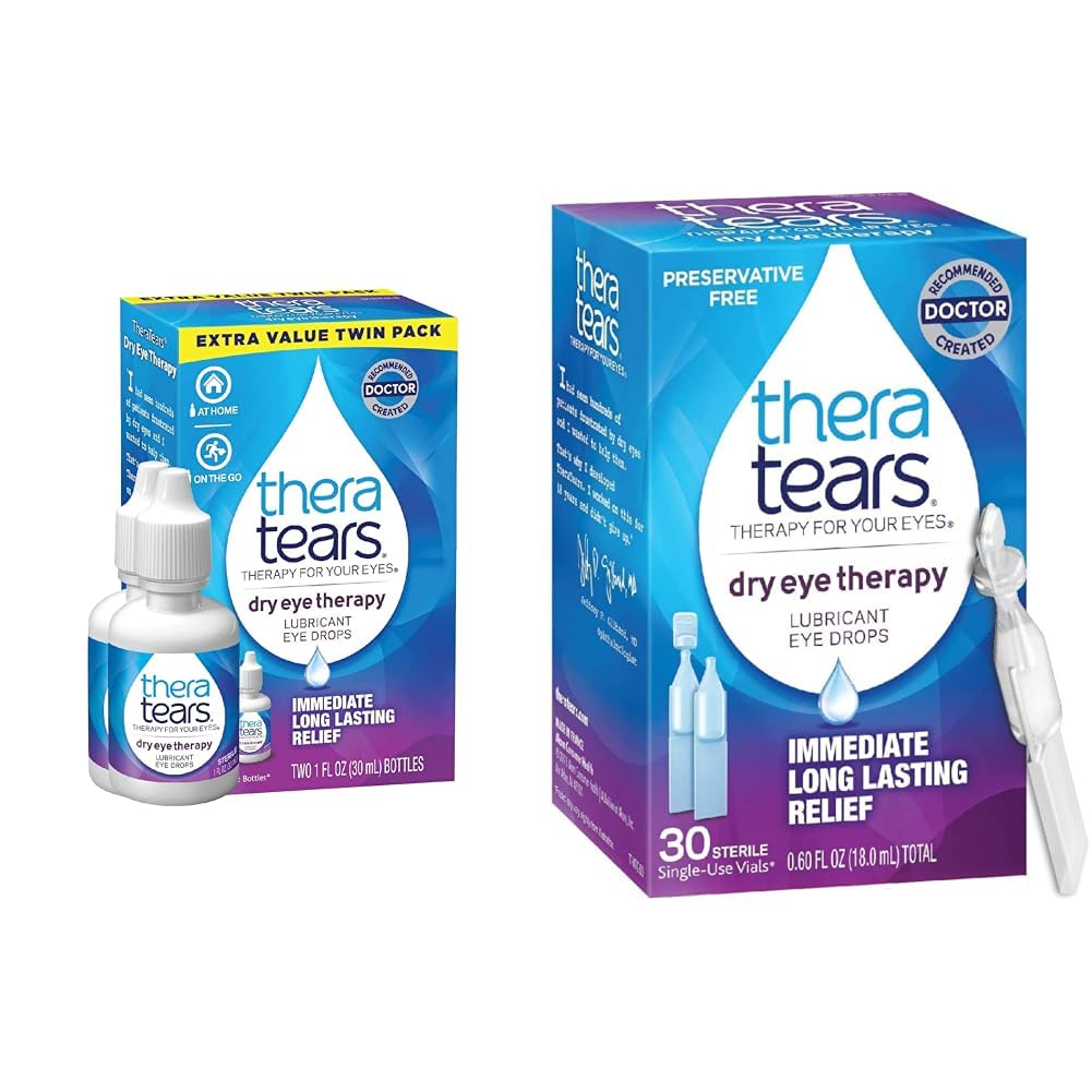 Dry Eye Therapy Lubricant Eye Drops Twin Pack, (2 x 30mL Bottles) + Preservative Free, 30 Single-Use Vials