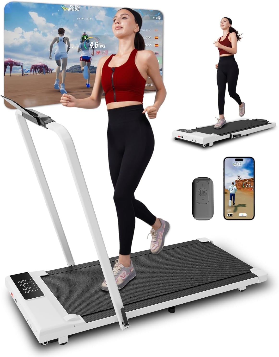 SupeRun 3 in 1 Walking Pad Treadmill, 3.0HP Low Noise Treadmills for Home, 300LBS Weight Capacity Folding Treadmill, 7.5MPH Under Desk Treadmill with LED Display & APP