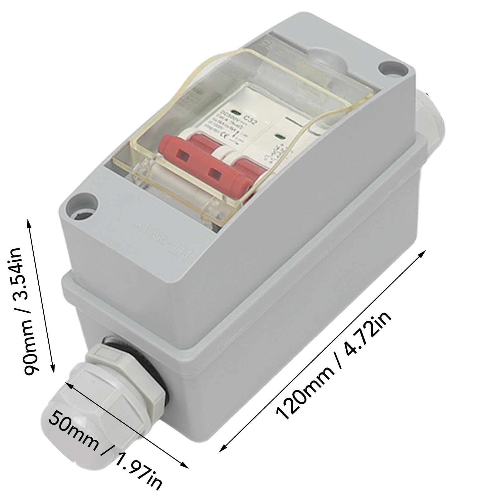 Circuit Breaker MCB 2P DC 500V 32A Disconnect Switch with IP65 Waterproof Distribution Box (Without Cable)