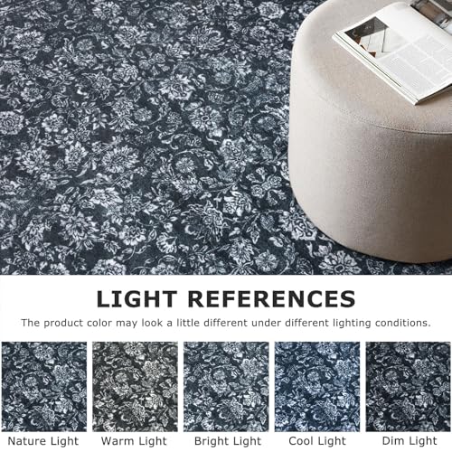 2x6 Black Washable Runner Rug for Hallways, Soft Neutral Vintage Kitchen Rugs with Non-Slip, Non-Shedding Distressed Floral Carpet for Bedroom Porch Laundry Entryway