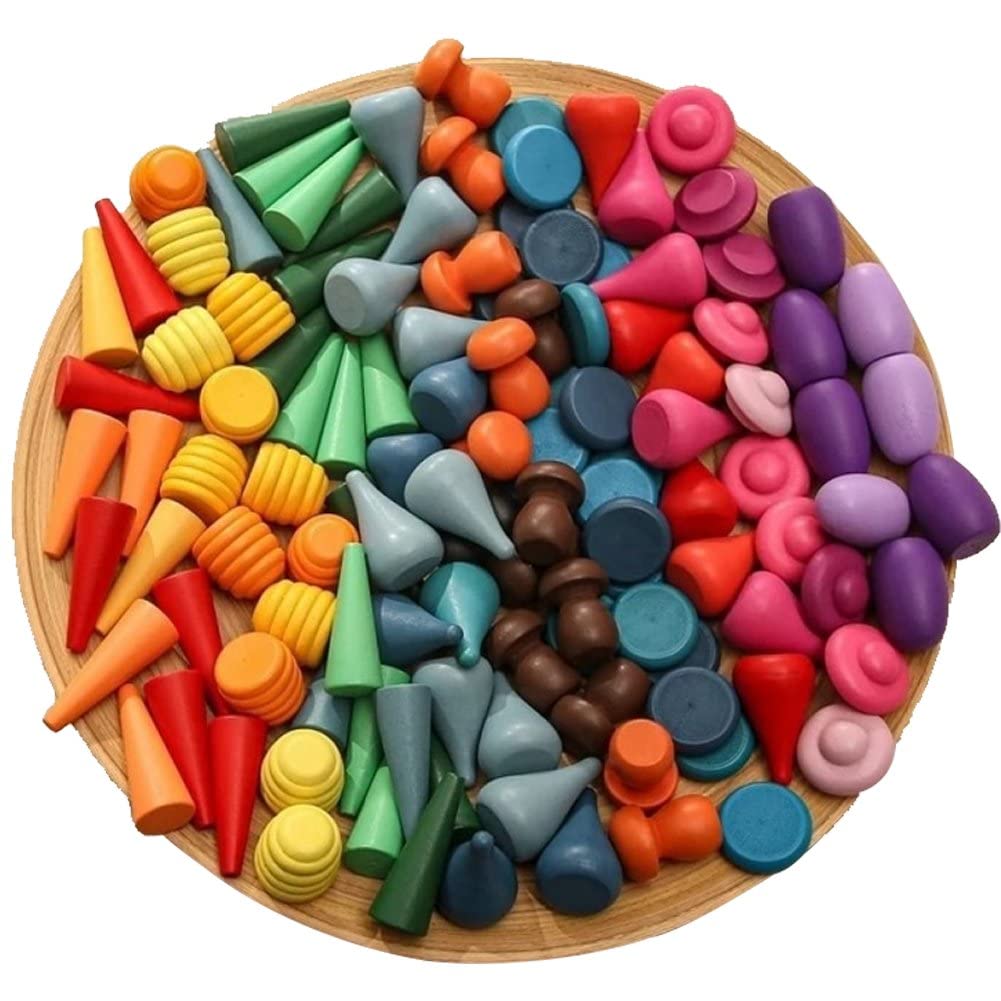 162 Pcs Piezas Sueltas Materiales De Juego De Madera Juguete De Apilamiento De Arcoiris, Aprendizaje Preescolar De Forma Educativa Clasificación Sensorial Play Montessori Toys