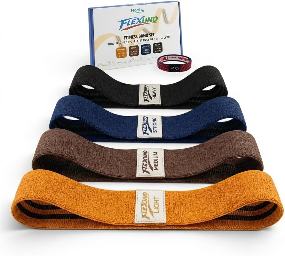 HABBY Sport Fabric Resistance Bands Set of 4 - Non-Slip Thick Fabric Booty Workout Loop Bands for Legs, Glutes, Home Gym, Physical Therapy, Strength Training - Unisex - FLEXUNO