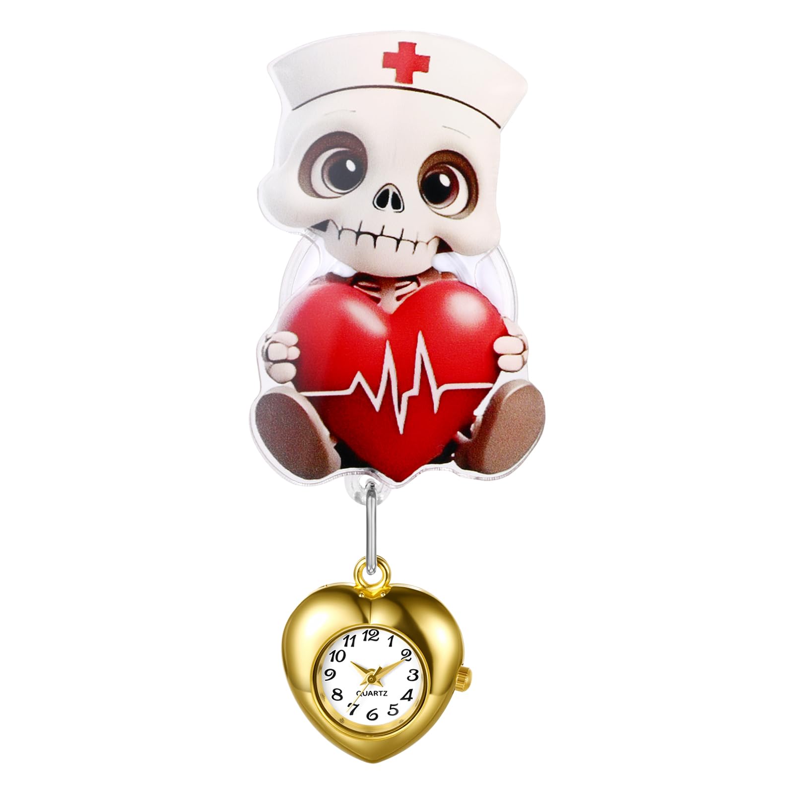 Unisex Halloween Hanging Watch: HD Digital Dial and Heart Case Clip-on Pocket Watches Skull-Decorated Retractable Pocketwatch for Nurses Doctors-image-38