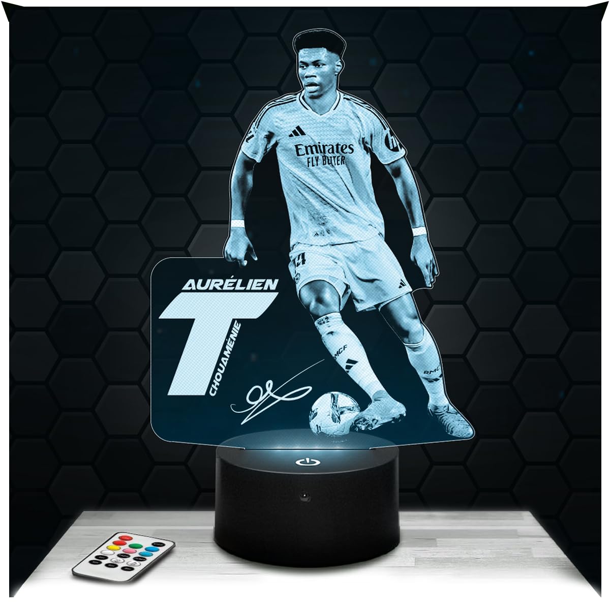 Lampephoto.fr - 3D Lamp Aurélien Tchouaménie Madrid French International Footballer, Aurelien Tchouamenie, Touch LED Night Light Football, 3D Hologram Effect, Football Gift Idea Christmas Birthday