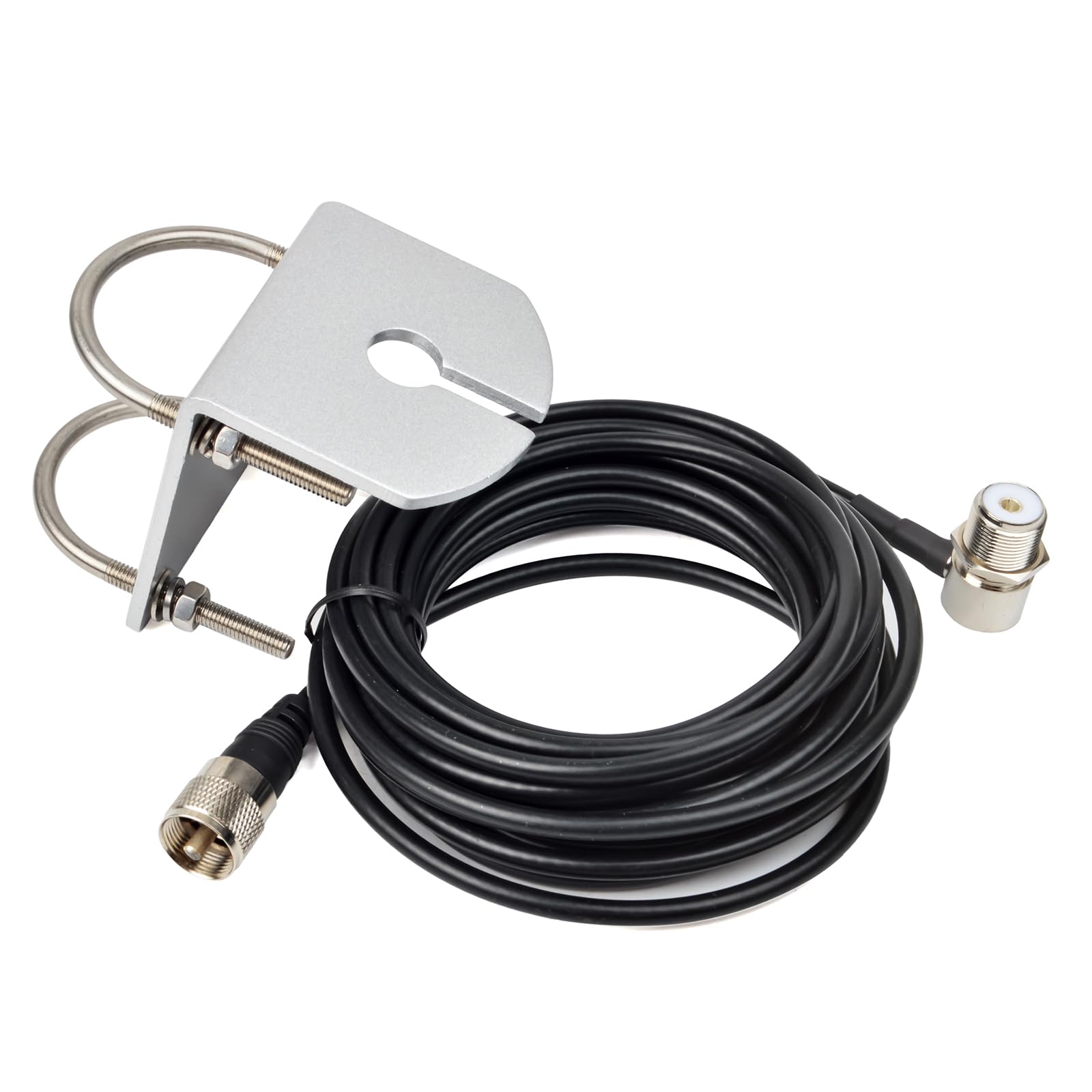 HYS Support d'antenne mobile SO239 vers PL-259 W/5 m, câble coaxial RG-58 à faible perte en aluminium robuste avec 2 boulons en U pour antenne radio mobile PL259 (UHF mâle) HF/VHF/UHF