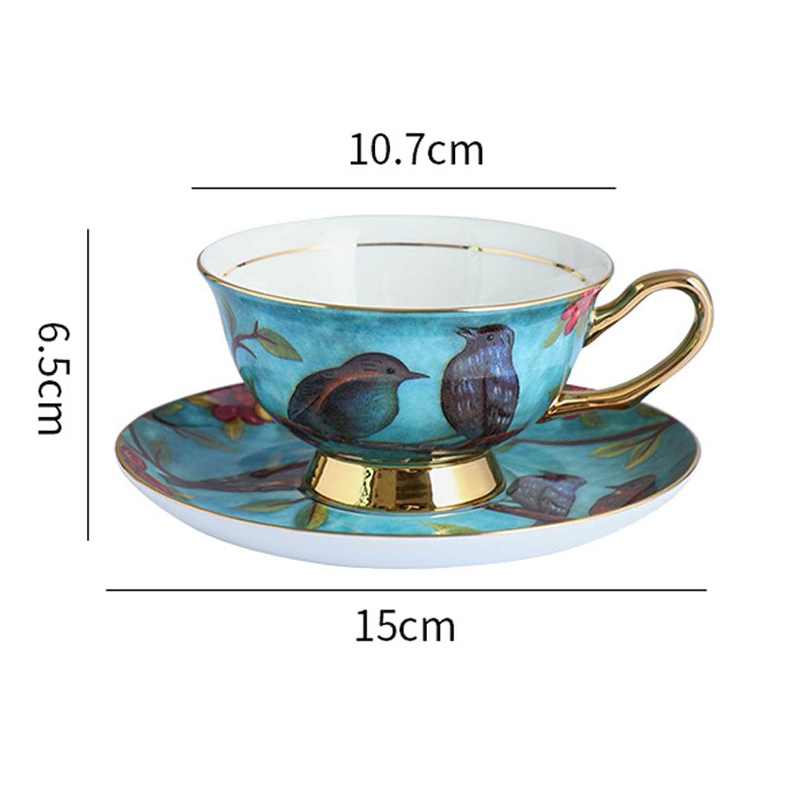 Zestaw porcelanowej filiżanki do kawy i spodka | Cafe Home Office Party: Porcelanowy zestaw filiżanek i spodków do kawy z kwiatowym wzorem w ptaki