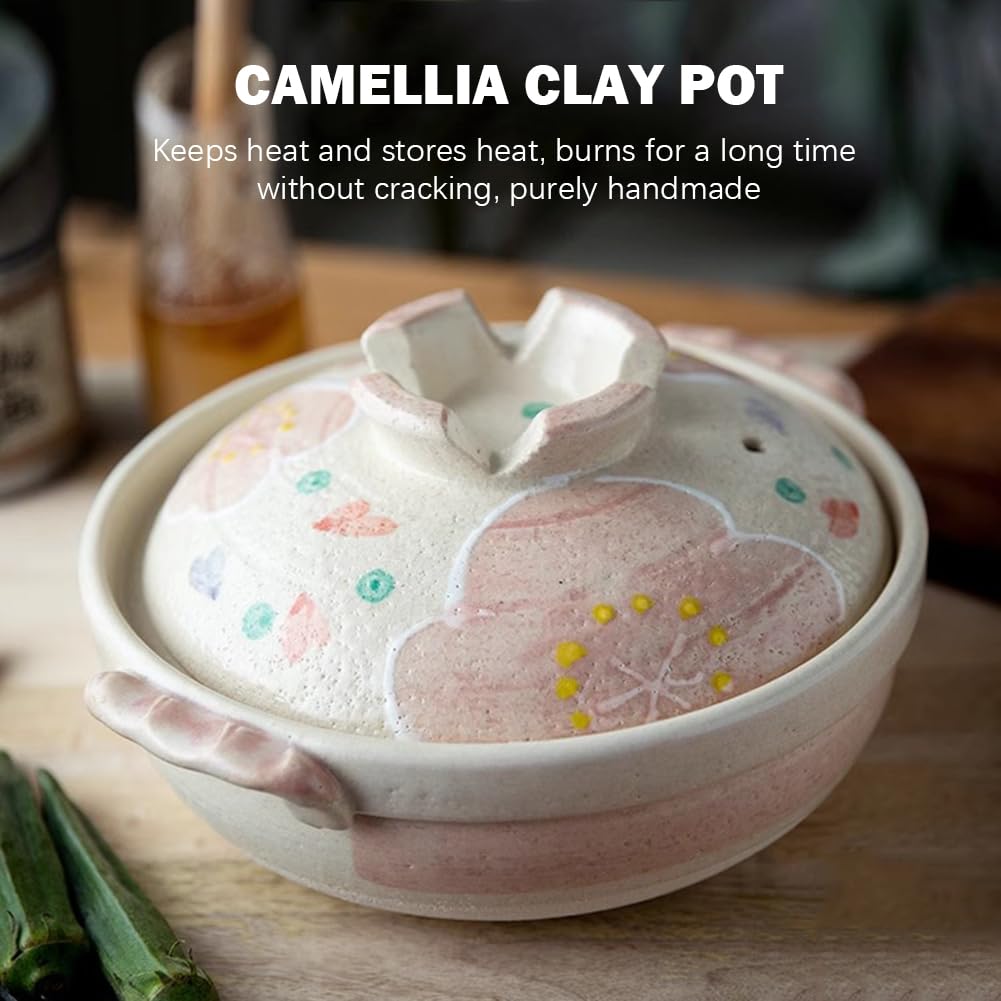 Casserole Di Camelia, Casseruola Giapponese Rotonda, Pentola Argillosa Fatta A Mano, Può Resistere A Grandi Differenze Di Temperatura, Vaso Di Stufato Di Consistenza Porosa,2.2l