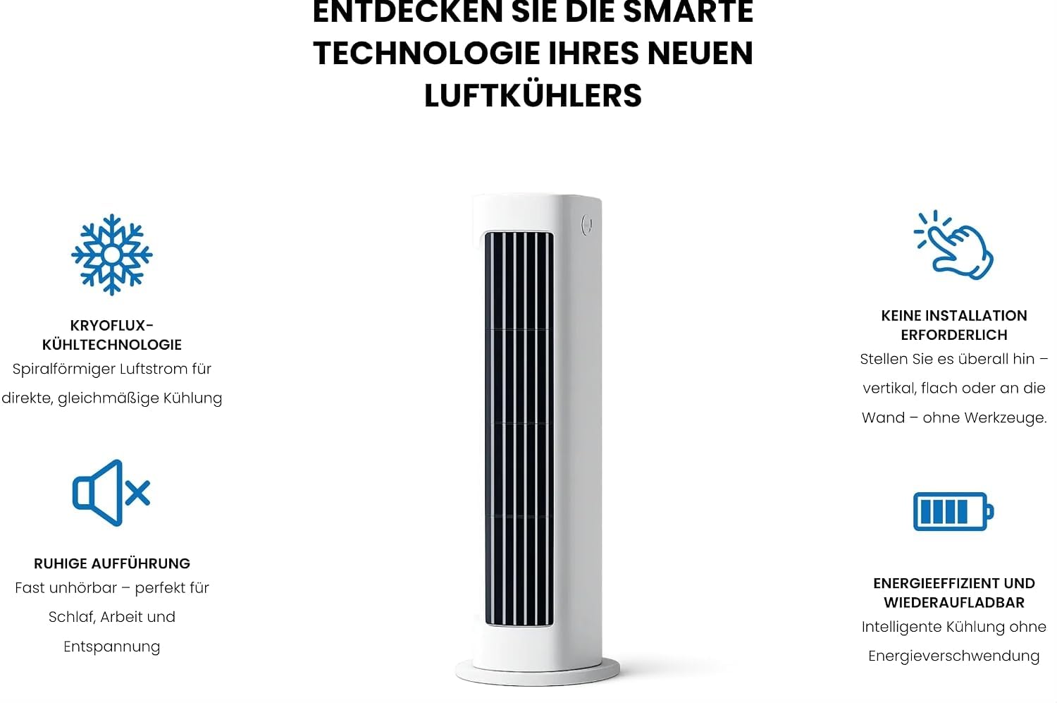 Polar Breeze Air Conditioner tragbar mini Klimaanlage -Kühlsystem, ventilatorloses Design mit automatischem Schwenk, 3 flexible Aufstellungsarten,flüsterleise & kindersicher