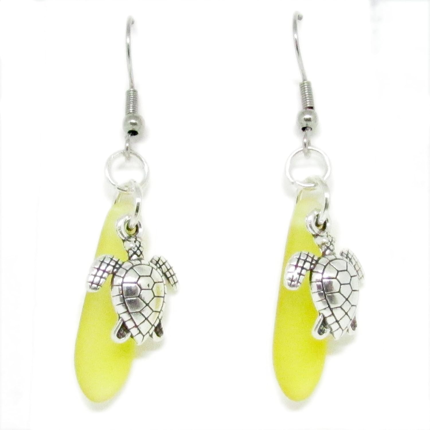 Seaglass with Turtle Dangle Earrings - Valentines Day Gifts for Women - Blue Drop Earrings - Image 4