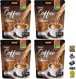 Roasted Snack Delicious Mellow Intense Khunmae Instant Coffee Mix Healthy 15in1 Vegan 150 grams (10 Sachets) (of 4) By Beautygoodshop [Get Free For You Beauty Gifts]