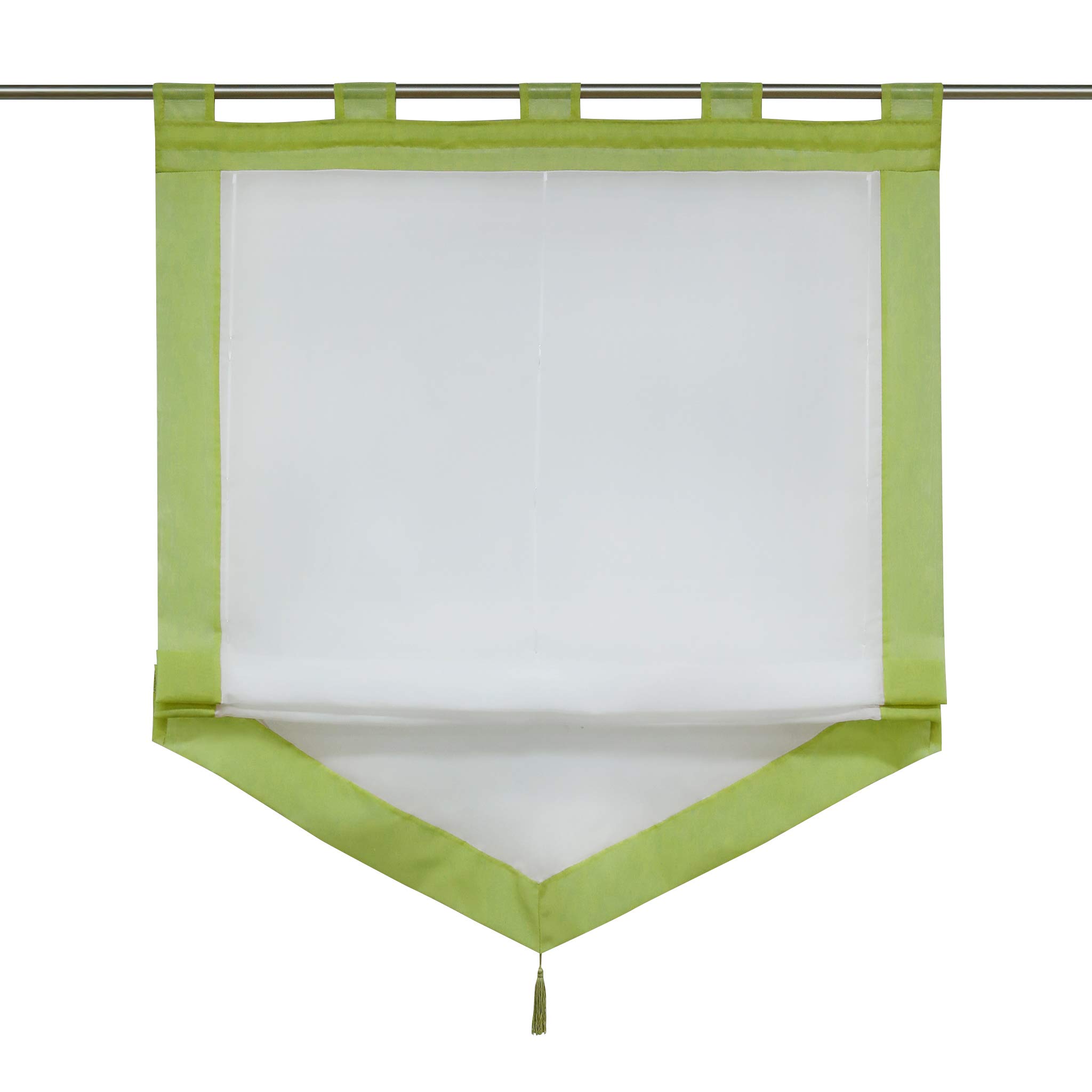 Yujiao Mao Voile Transparent Roman Blinds Tiebacks Contrasting Colour with Loops Pack of 1, Polyester, white-green, BxH 80x140 cm