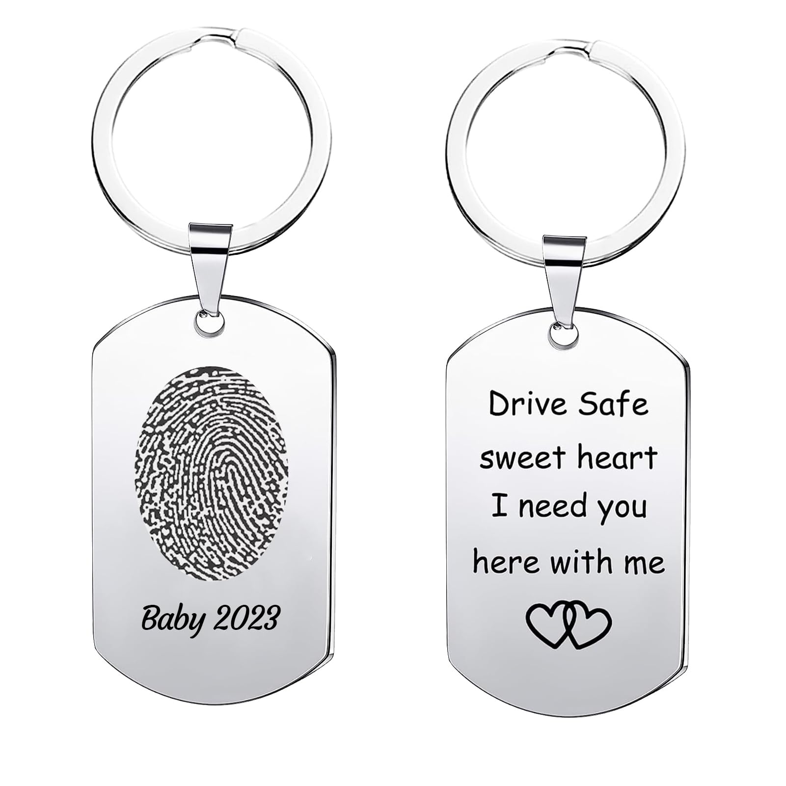 Vanleestar Personalized Fingerprint Keychain Text Engraving Custom for Men Women Newborn Gifts