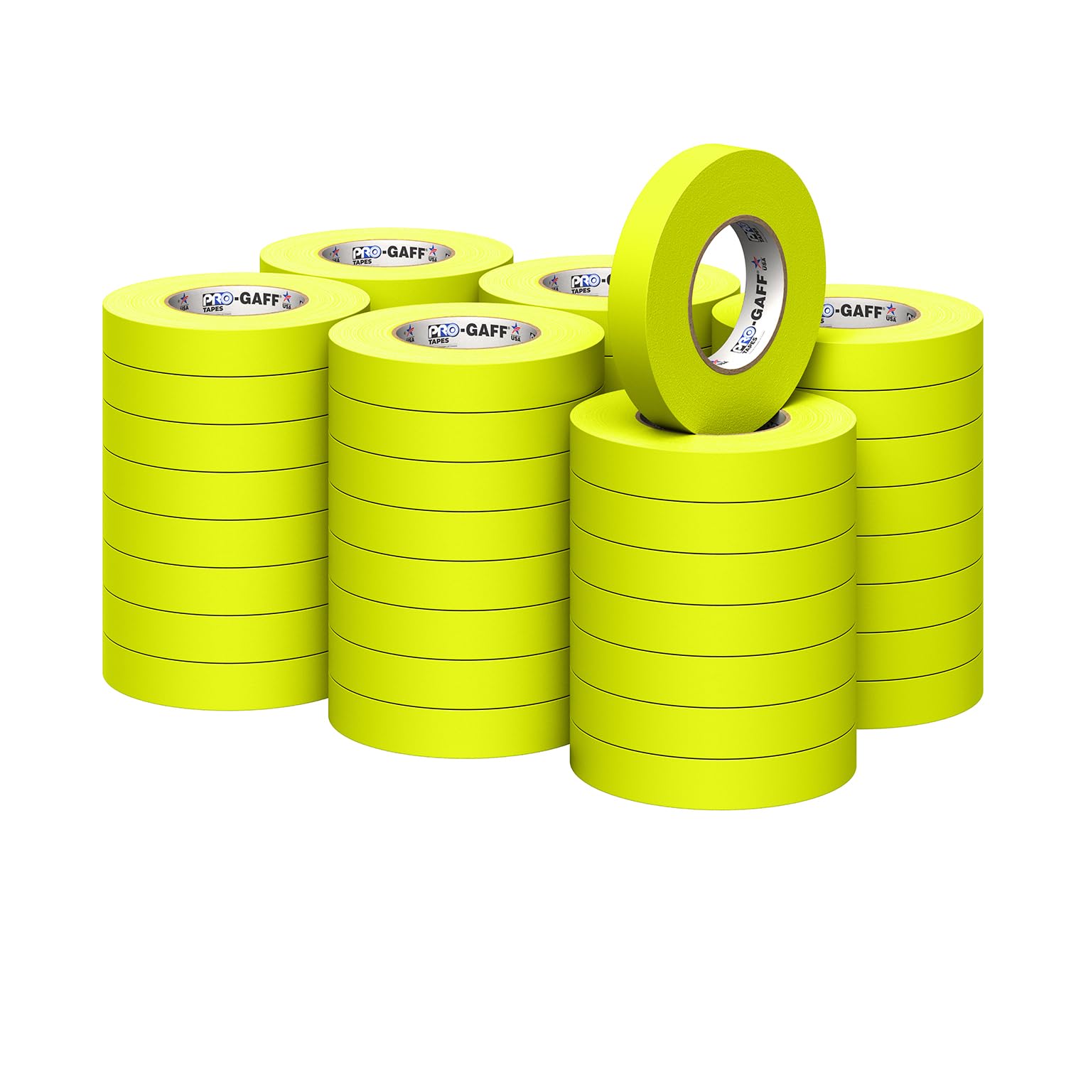 ProTapes 840178016645 Pro Gaff-Nastro adesivo in tessuto opaco Gaffers adesiva in gomma, lunghezza 50 x larghezza yd. (1 2,54 cm, colore: giallo fosforescente, confezione da 48 pezzi