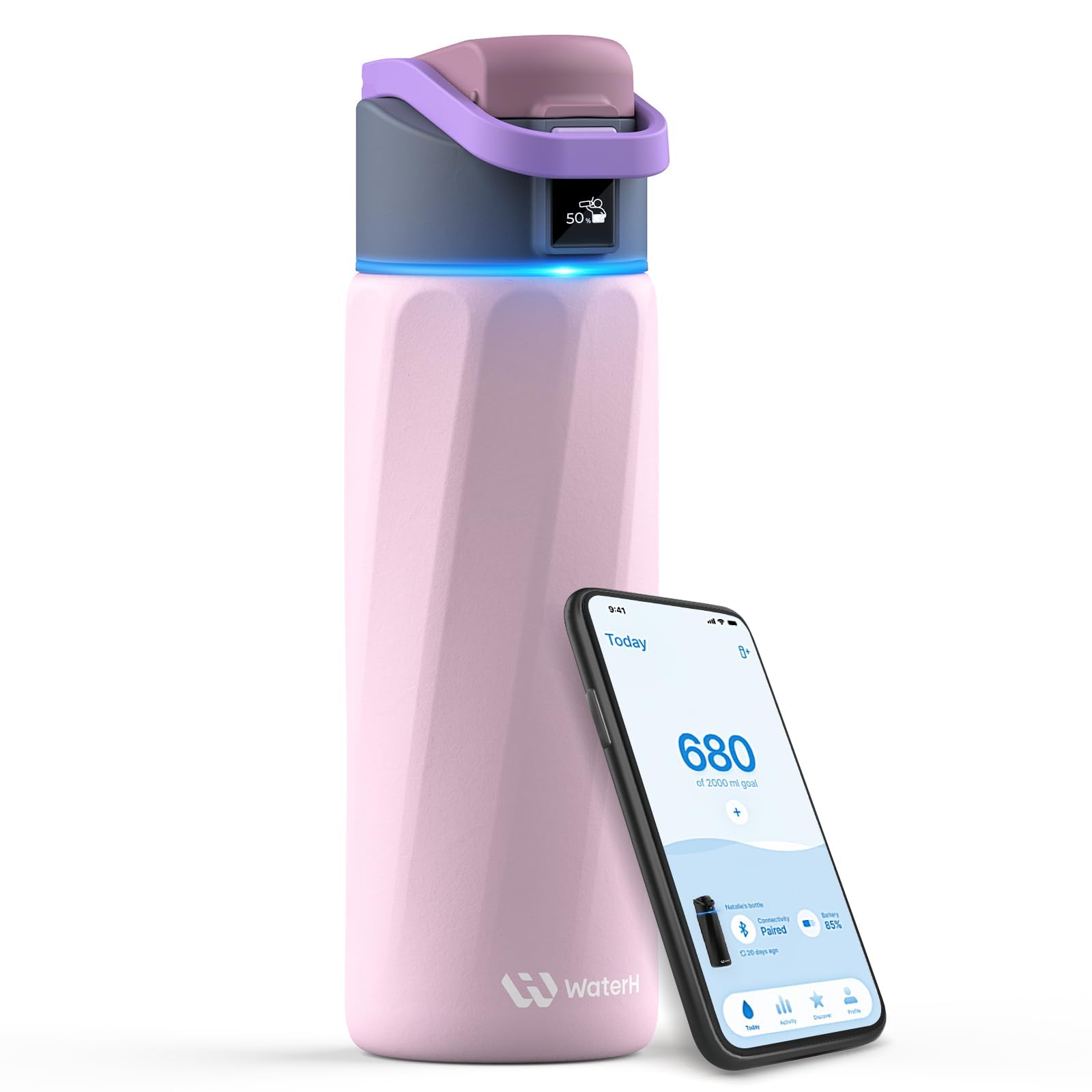 WATERH Boost Smart-Wasserflasche mit Erinnerung, Wasser zu trinken, 710 ml, BPA-freie Edelstahl-Vakuum-isolierte Wasserflasche