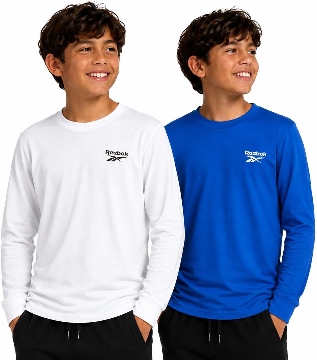 Reebok Boys 2-Pack Long Sleeve Cotton Crewneck Tees Everyday Wear (8-14)