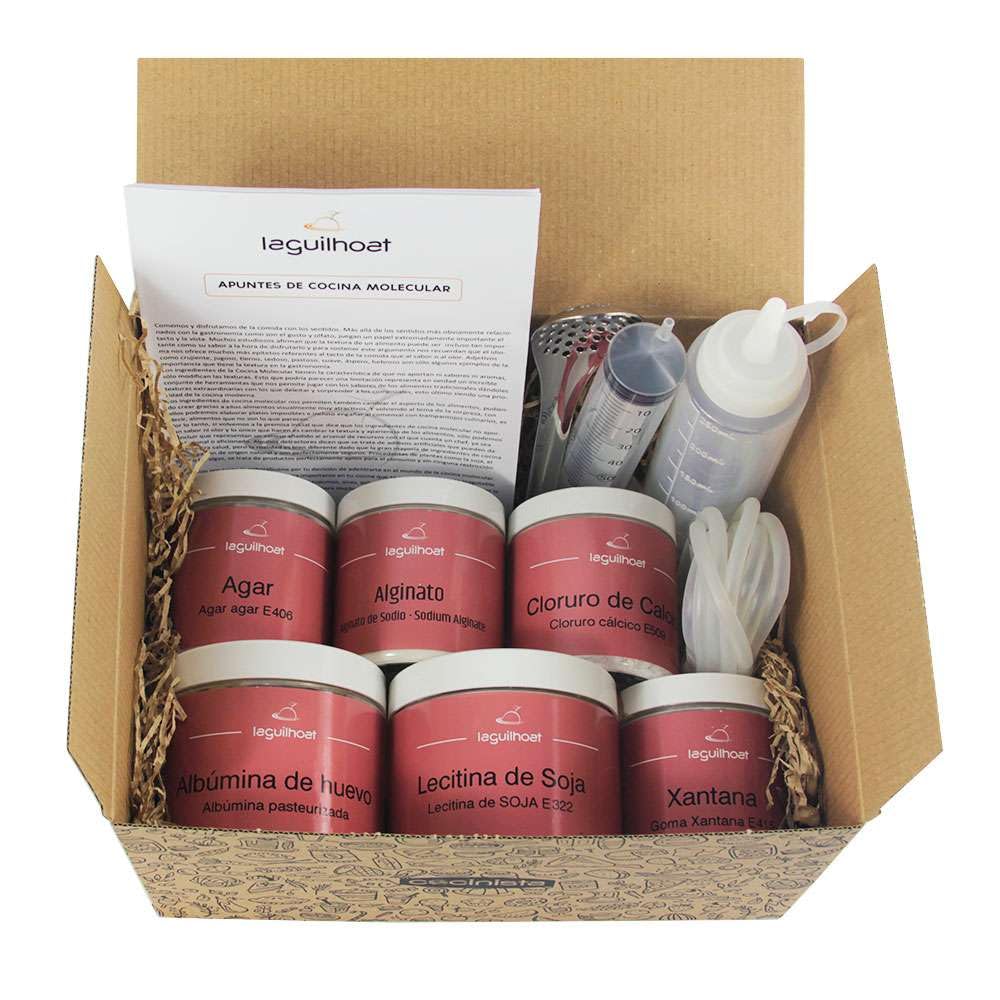 Kit de Texturas Cocina Molecular Completo para Esferificación, Geles, Espumas y Aires Incluye alginato, cloruro calcio, agar agar, goma xantana, albúmina, lecitina y utensilios