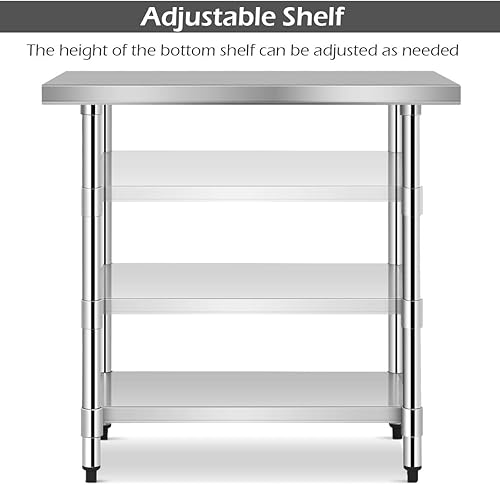 Miniatura 4 de Giantex Mesa de preparación de alimentos, mesa de trabajo de cocina comercial con 4 ruedas, mesa de trabajo de acero inoxidable de 24 x 36 pulgadas,