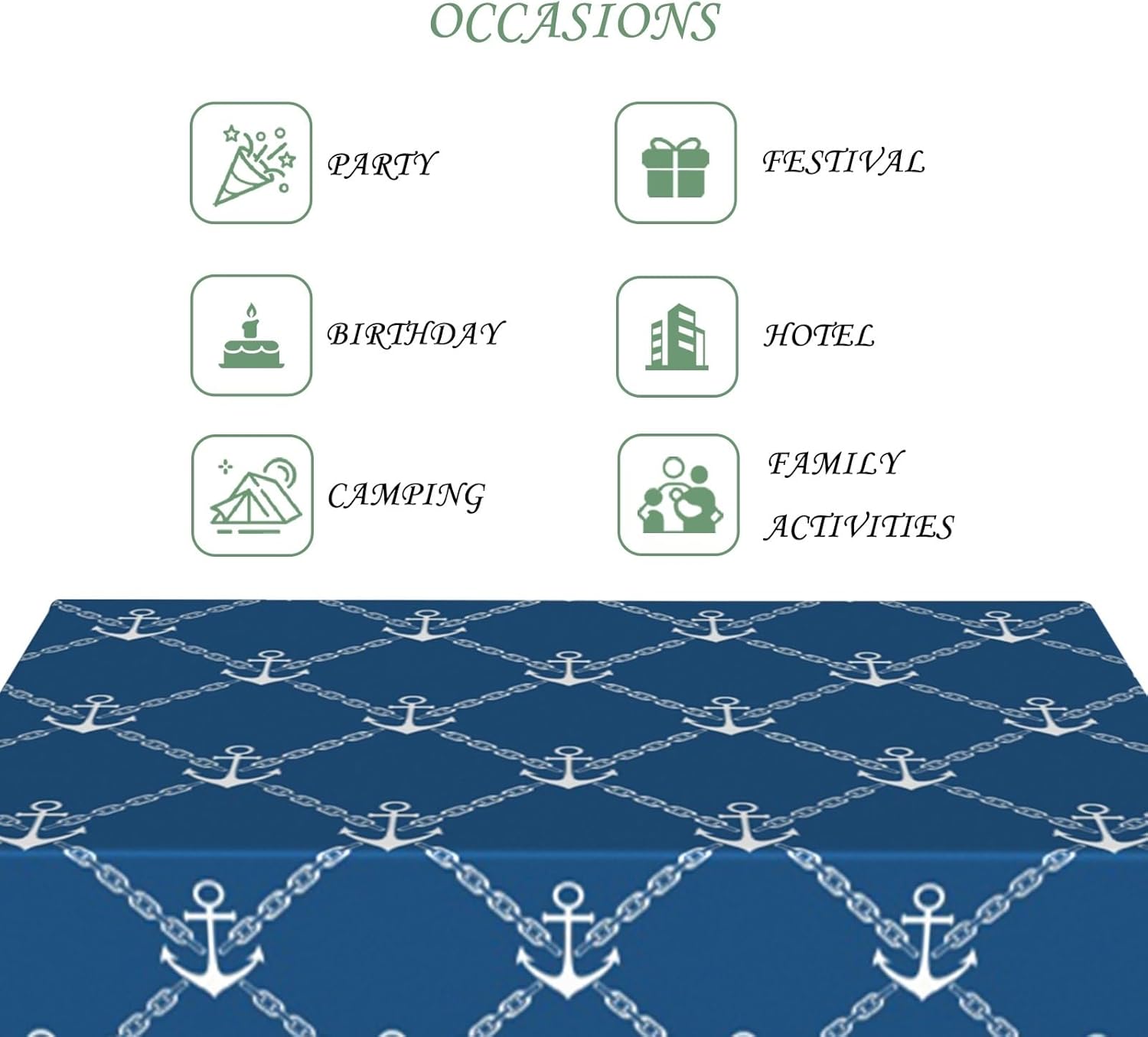 70x140 Inch Nautical Rectangle Tablecloth Navy White Coastal Anchor Chain Marine Ocean Beach Table Cloth Waterproof Wrinkle Free Table Cover Kitchen Dining Sailor Theme Party Home Picnic