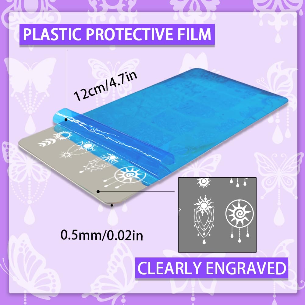 PH PandaHall 3pcs Moon Star Pattern Nail Stamp Plate Star Butterfly Nail Art Template Stainless Steel Nails Image Plate Flower Nail Art Stencils for Women DIY Printing 12x6cm - Image 2