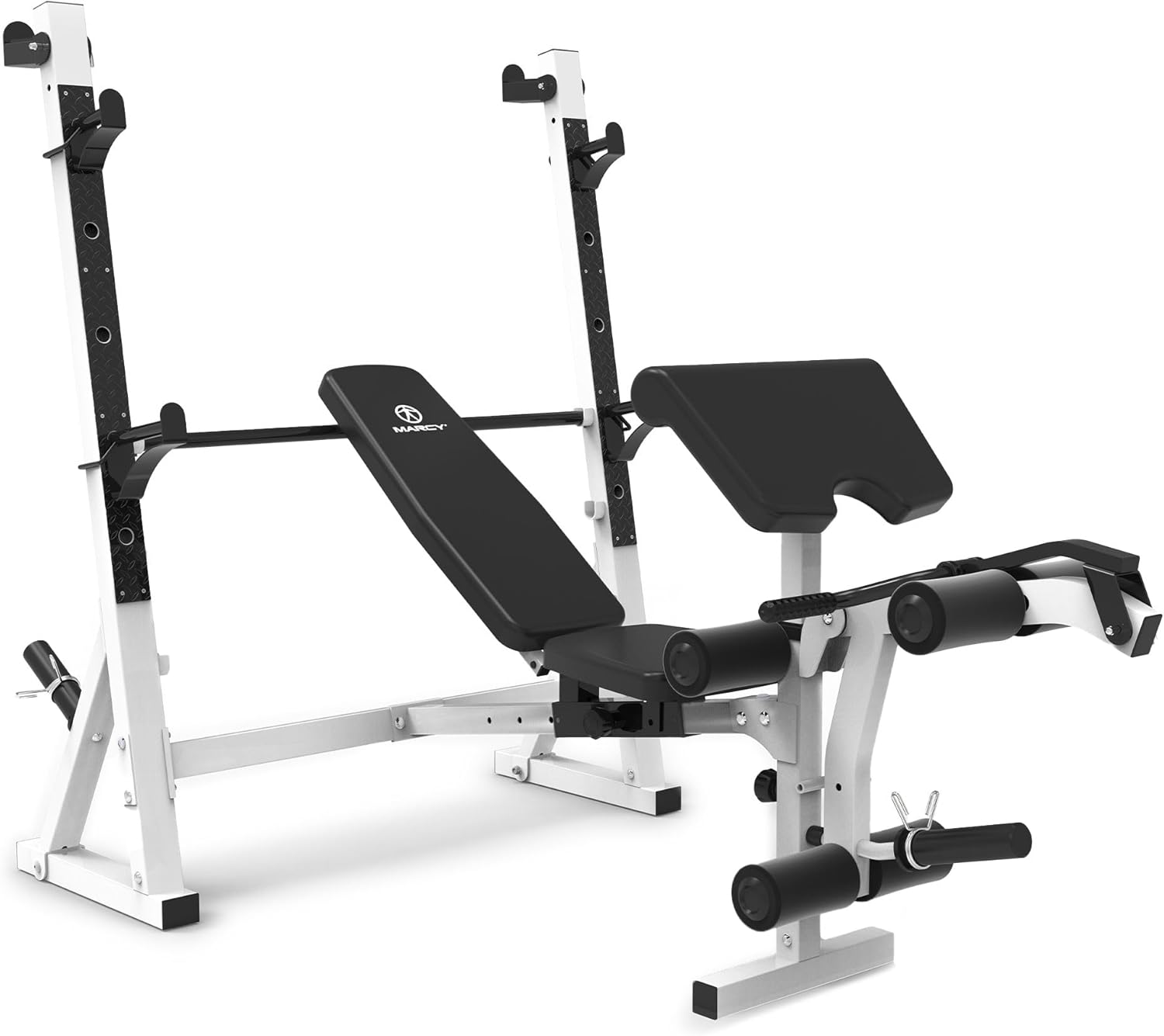 Marcy Olympic Weight Bench with Preacher Curl Pad, Leg Developer, 4 Positions & Squat Rack - Home Gym Strength Training