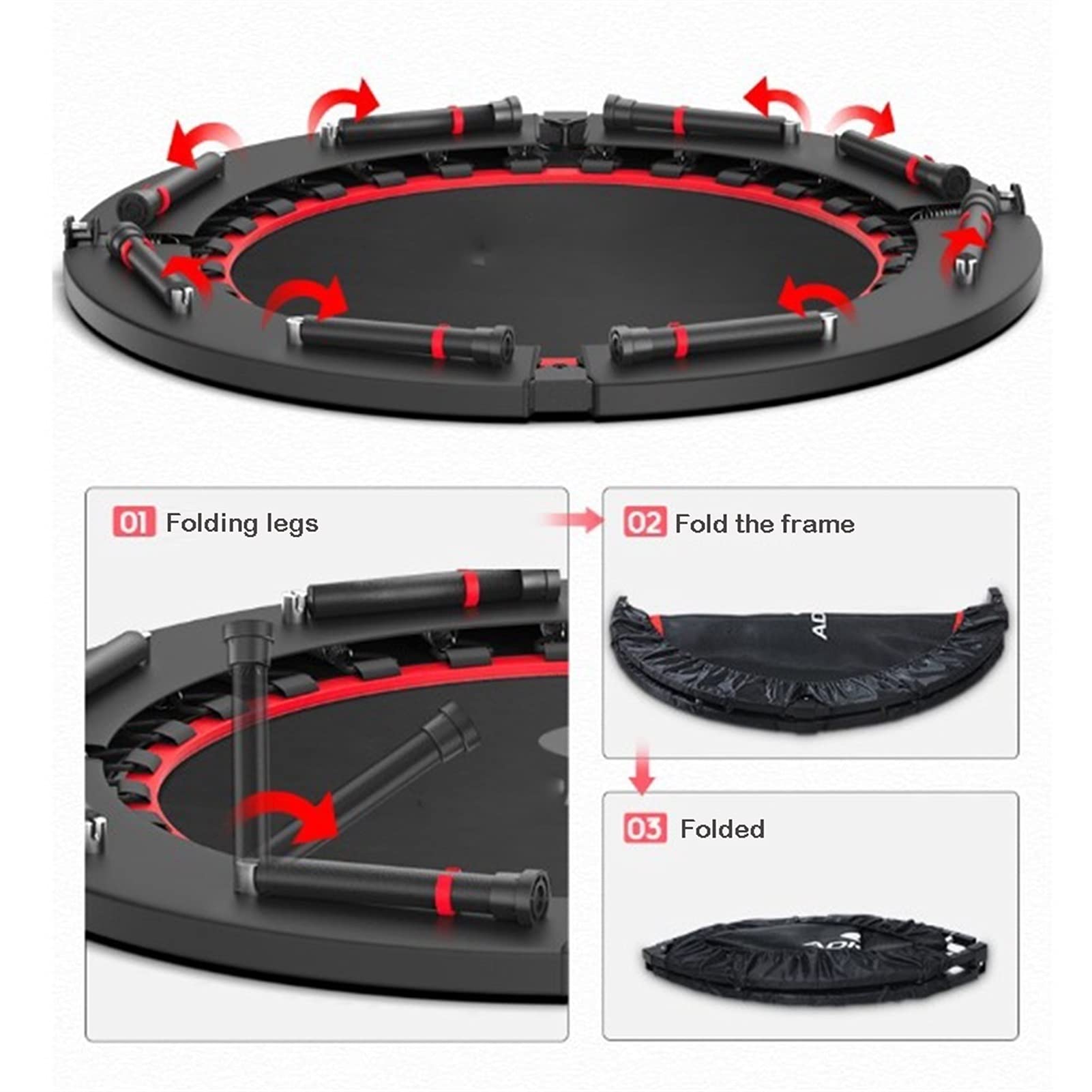 Trampoline Faltbares Minitrampolin, 48" Tragbares Fitness-Rebounder-Trampolin Mit Griffstange, Für Indoor-Garten-Workout Cardio-Training，Belasten Sie 200kg