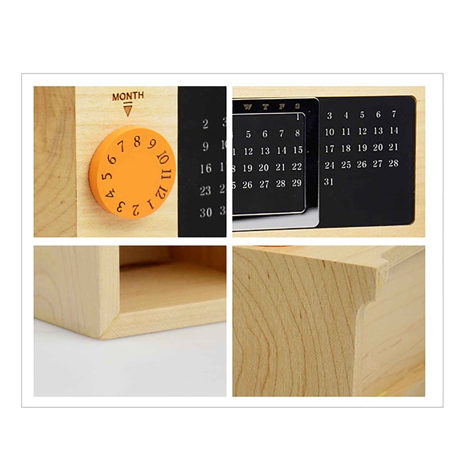 Bleistifttopf aus Holz Ewiger Kalender Stifthalter aus Holz Organizer für Homeoffice(Natural)