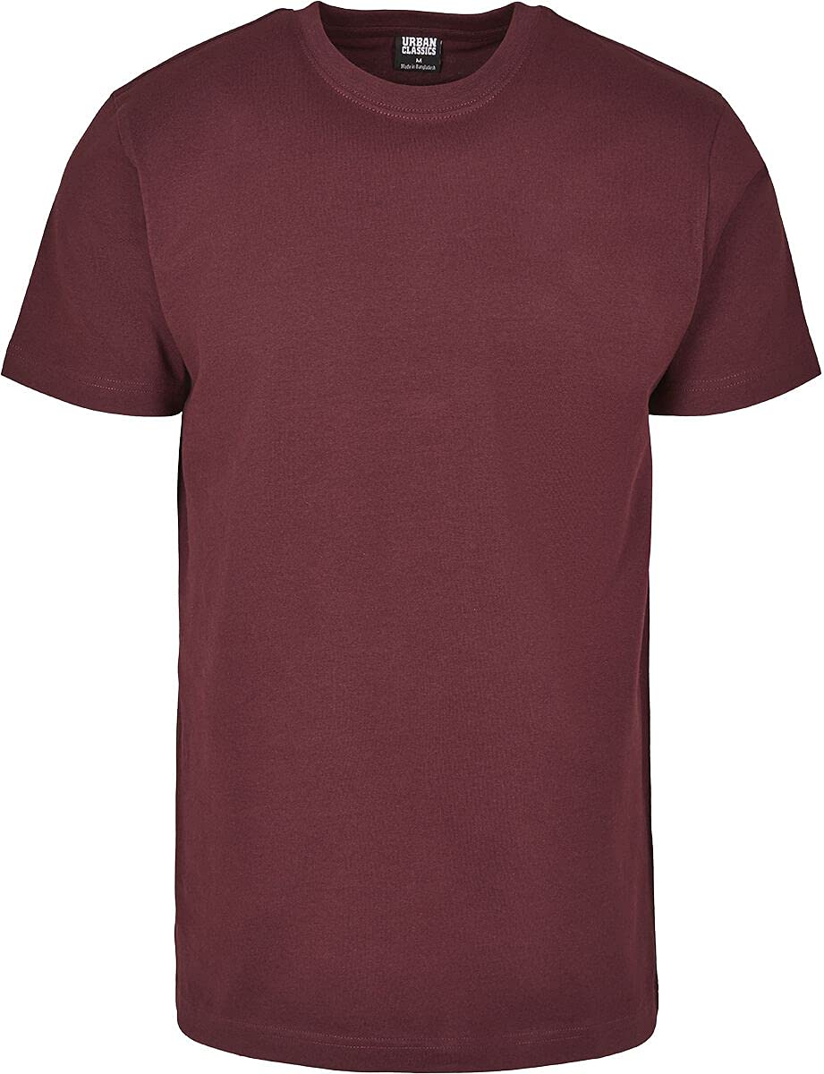 URBAN CLASSICS Stretch T-Shirt with Round Neckline, Basic Tee with Figure-Hugging Cut, Short-Sleeve Elastic Men's T-Shirt, Regular Fit, 100% Jersey Cotton, Colour: Redwine, Size: 3XL
