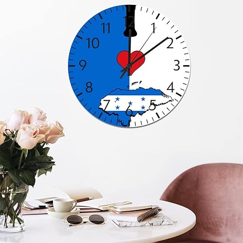 Miniatura 4 de ArogGeld Reloj de pared redondo de PVC con bandera de Honduras, reloj redondo con texto en inglés "I Love My Country", decoración de pared, 8.8