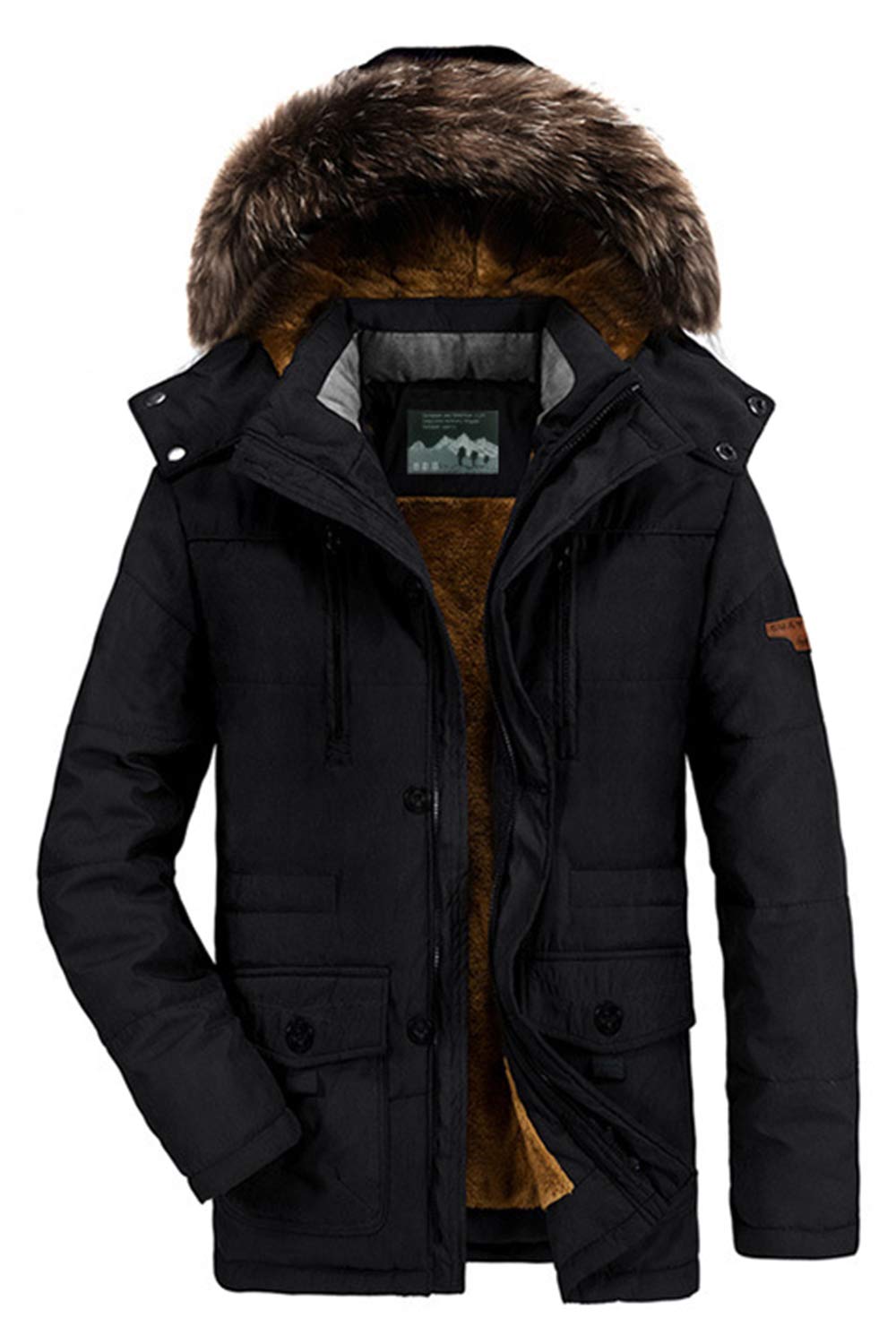 BININBOX Parka Hiver Hommes Épais manteau Chaud avec Détachable Capuche Long Veste à fourrure