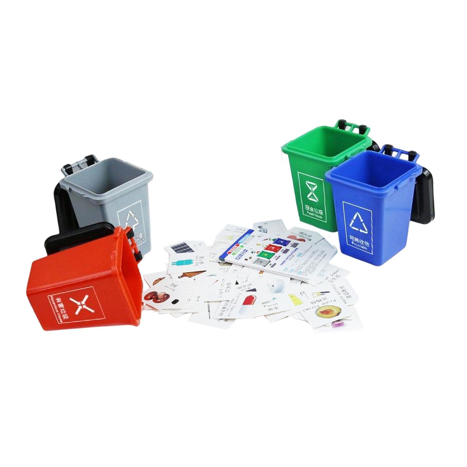 Mqiklt Educational Toy Set for Kids - 4 Mini Recycling Bins with Learning Cards, Large