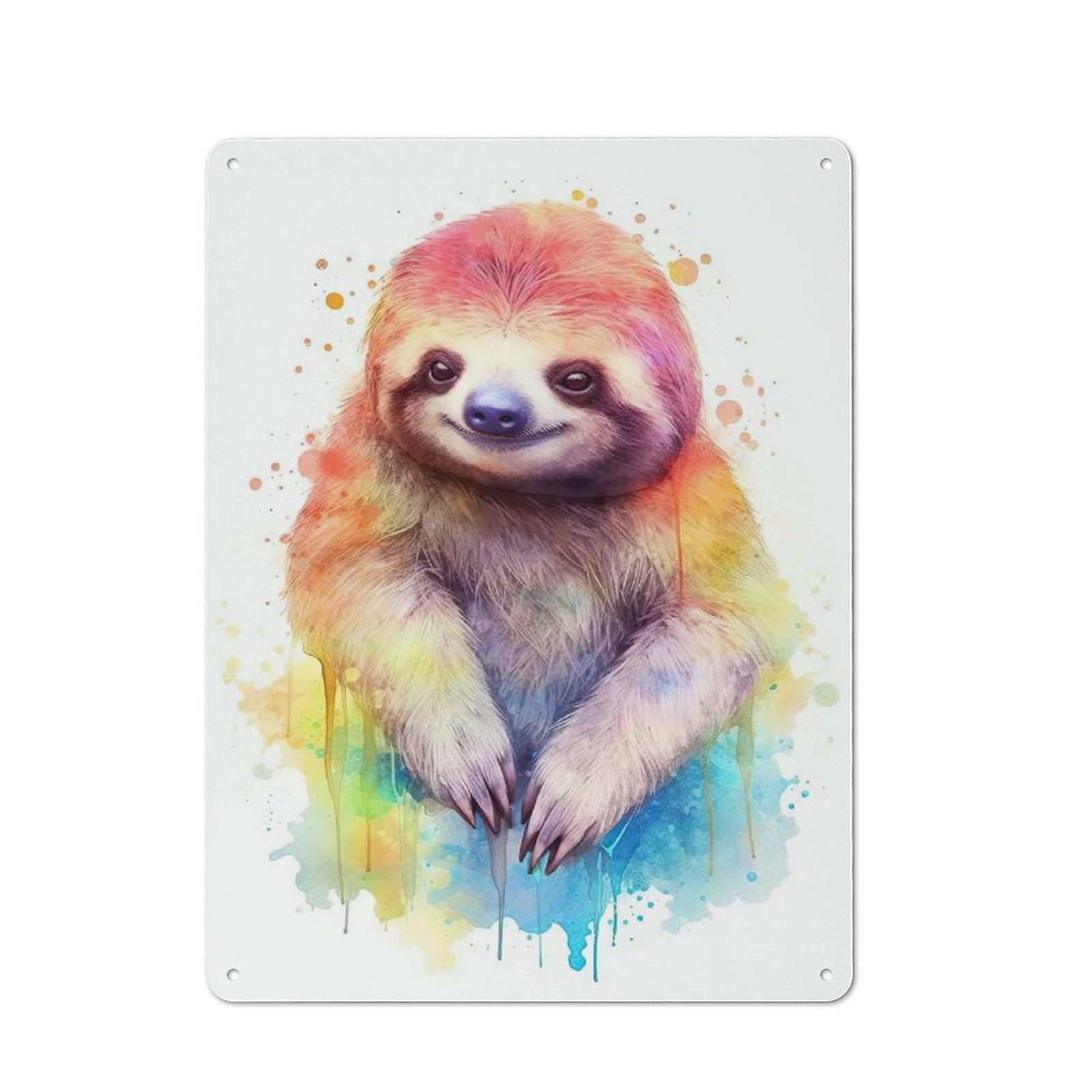 Junmoney Style-12 Watercolor Sloth Painting Vintage Metal Plaque 40X30cm For Café Or Restaurant, A Decorative Gift For A Newly Furnished Café And Restaurant
