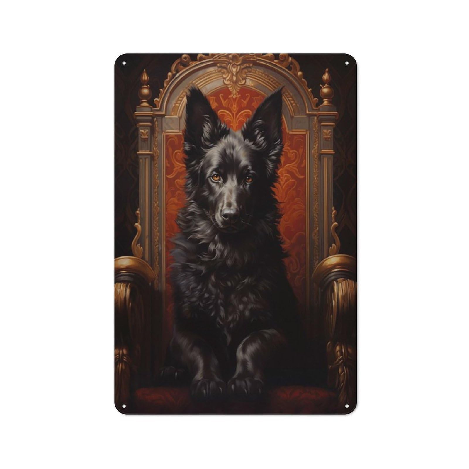 Junmoney Style-3 Black German Shepherd Dog On Throne Retro Tin Sign 30X20cm For Café Or Restaurant, Housewarming Wall Decor For People Furnishing Café And Restaurant