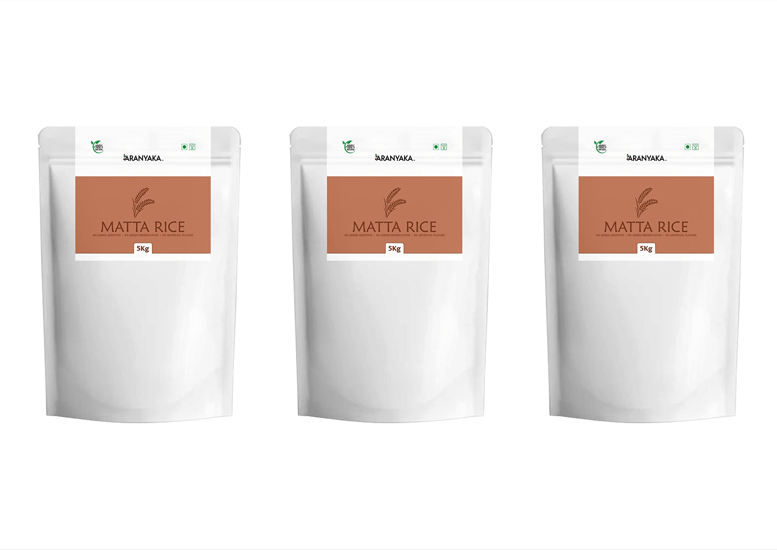 Aranyaka Kerala Matta Rice | 15Kg | Low Glycemic Index | Diabetic-Friendly | Unpolished & Parboiled Medium-Grain Rose Matta Rice (Palakkadan Matta)| 5Kg x 3-15 Kg in Total