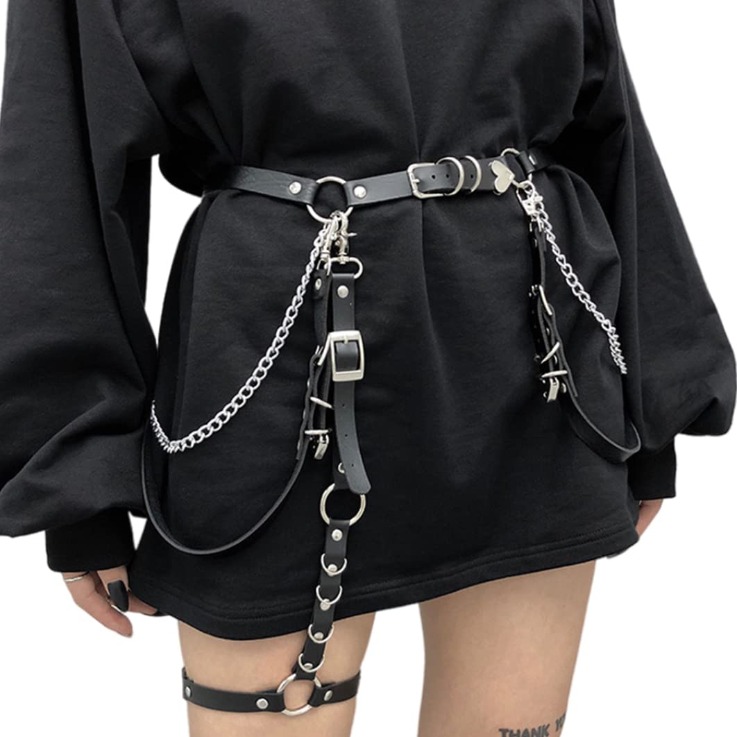 Leather Thigh Harness, Leg Garter Waist Belts Punk Leather Thigh Chains Body Harness Jewelry Waistband Black, Body