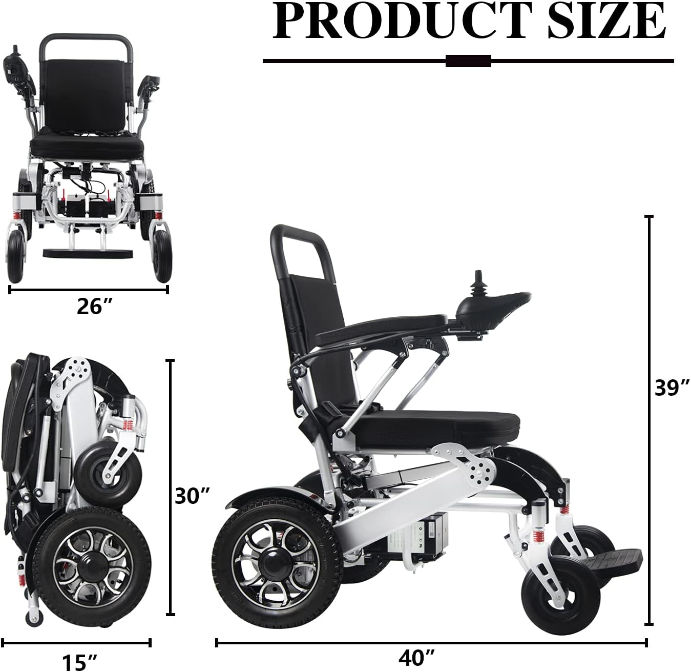2021 Folding Electric Powered Wheelchair Lightweight Portable Smart Chair Personal Mobility Scooter Wheelchair - Weighs only 58 lbs with Battery - Supports 400 lb (Silver) : Everything Else