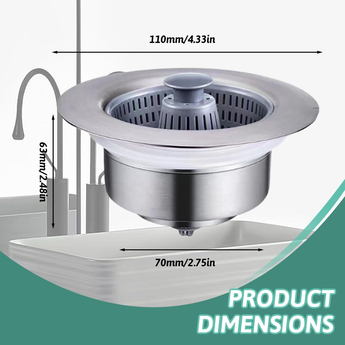 Set di Tappo per Lavello Cucina, Tappi di Scarico con Cestino Anti-Intasamento Filtro Lavello for Standard Drains, Universale 3-in-1 Guscio in acciaio inossidabile, Facile installazione