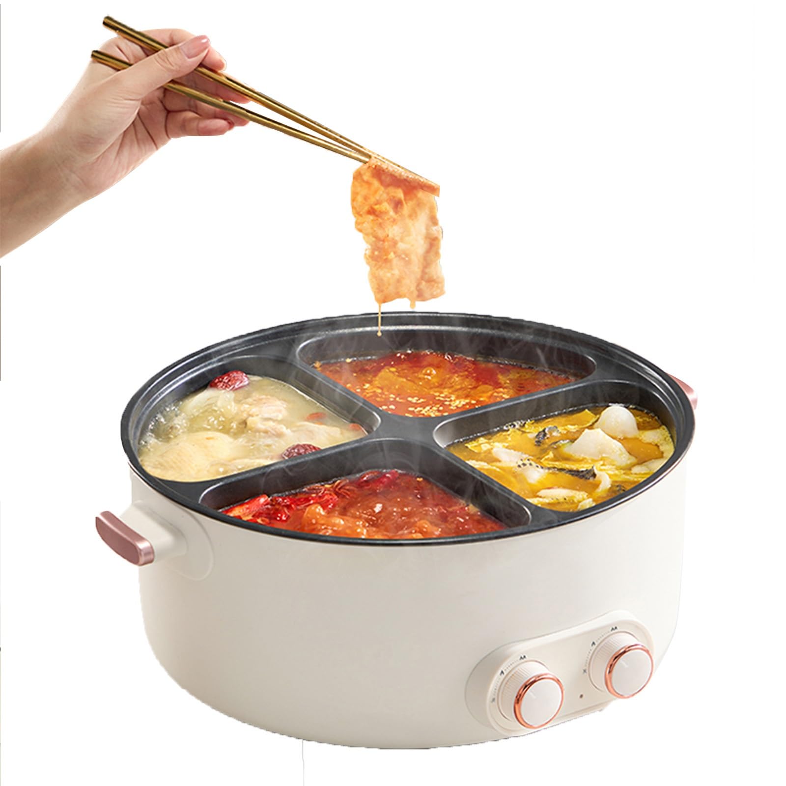 Electric Chafing Dish with 4 Compartments, Multi-Functional Non-Stick Hot Pot for Efficient Cooking