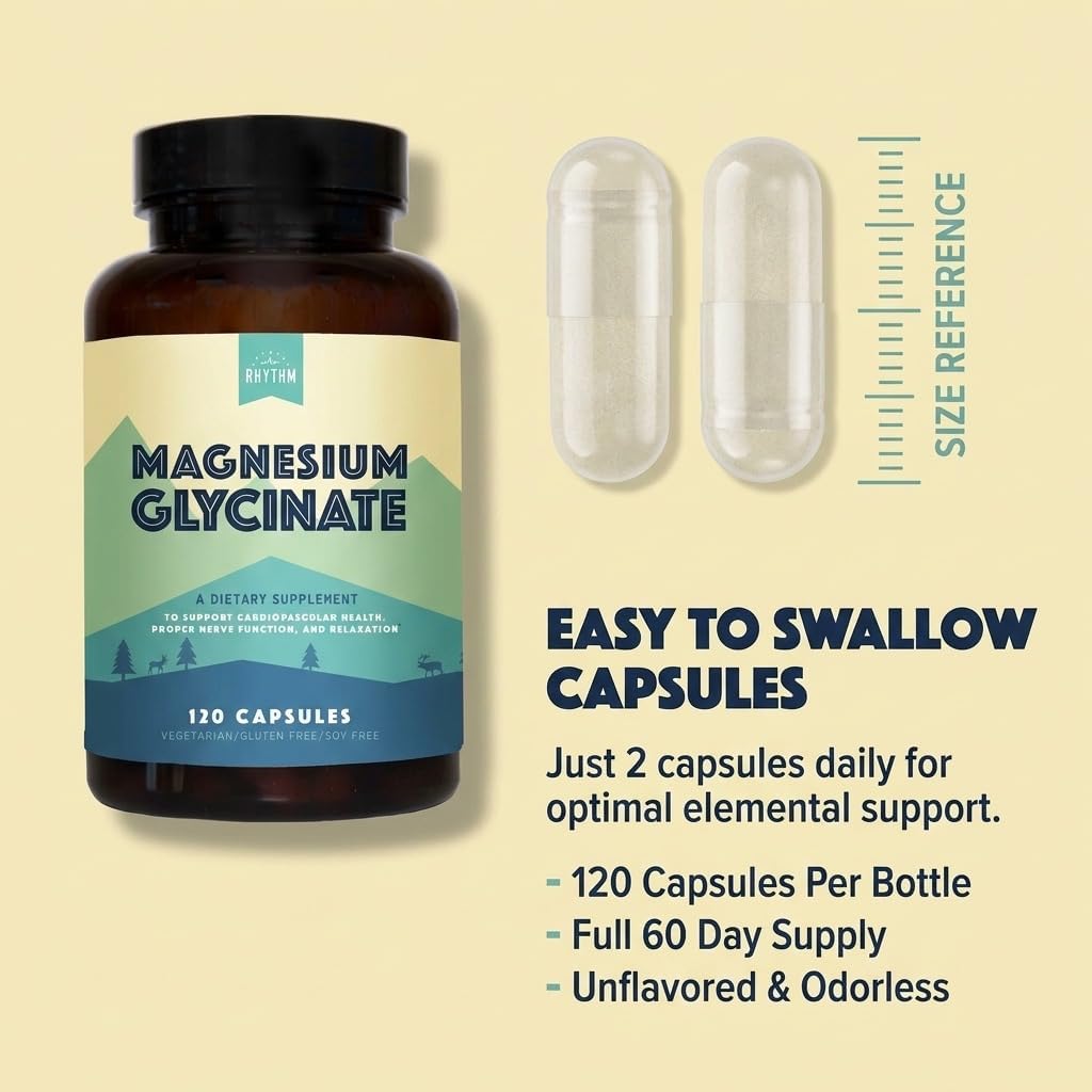 Magnesium Glycinate 150mg Natural Rhythm High Absorption Elemental Magnesium 120 Capsules