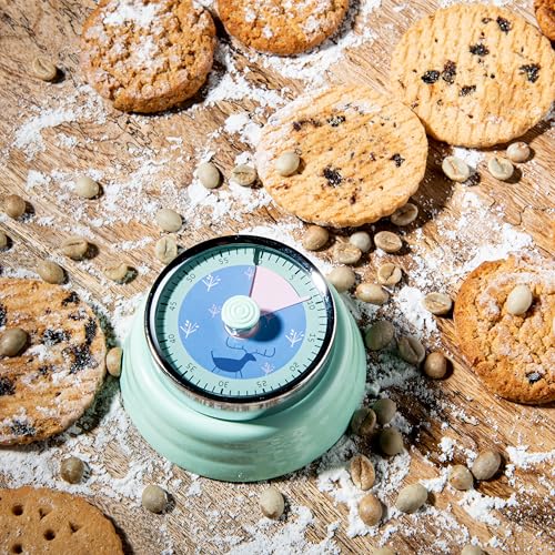 Image of Gibox Round Retro Kitchen Timer for Cooking (Green) Stainless Steel Megnatic Bottom Mechanical Loud Alarm, 60 Min Count Stopwatch for Time Management Analogue Clock Reminder for Various Activity