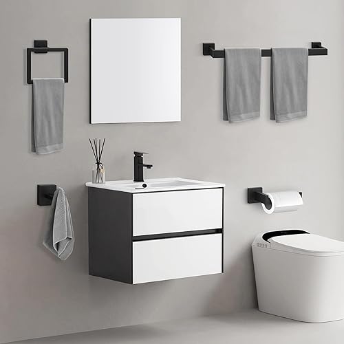Miniatura 3 de Juego de 5 accesorios de baño negro mate, juego de accesorios de baño de 16 pulgadas, juego de toallas de baño de acero inoxidable SUS304, soporte