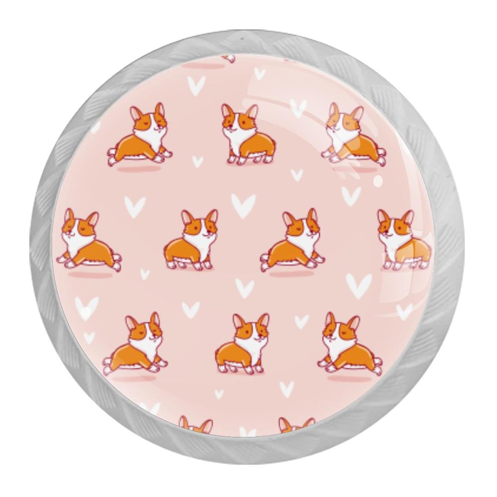 Tqmspg Multi11 4 Pieces Drawer Pulls Cute Corgi Dog Pink Background Door Knobs Dresser Handles For Kitchen Wardrobe Cupboard Hardware Furniture