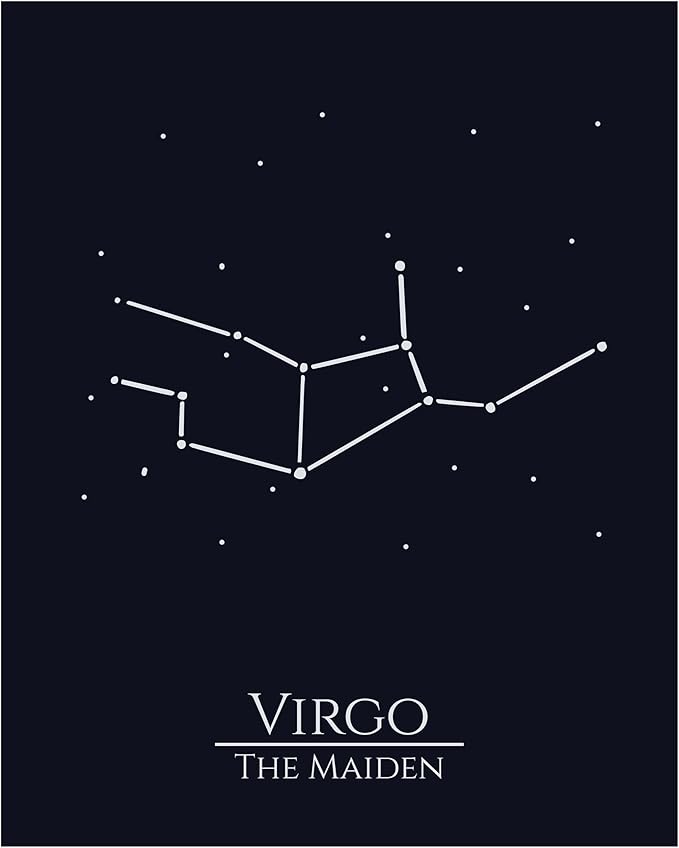 Virgo Zodiac Wall Art Print – 8x10 Unframed Astrology Poster Featuring Virgo Constellation “The Maiden” – Celestial Star Sign Decor for Bedroom, Dorm, or Office – Virgo Birthday Gift.