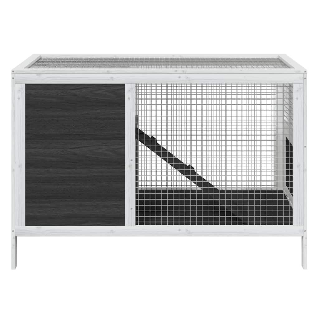 Kaninchenstall Grau aus massivem Kiefernholz 103x44x69,5 cm mit geräumigem Freilaufgehege, 2 Ebenen, Maschendraht Wänden für Kaninchen, Meerschweinchen, Nagerheim und Kleintiere