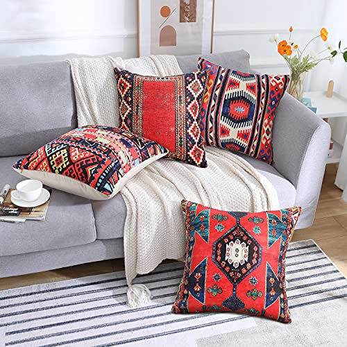 4er Set Dekorative Kissenbezüge 40 x 40 cm Stammes-Abstraktes Rot Orientalisch Kissenbezug Persischer Teppich Muster… – Bild 4