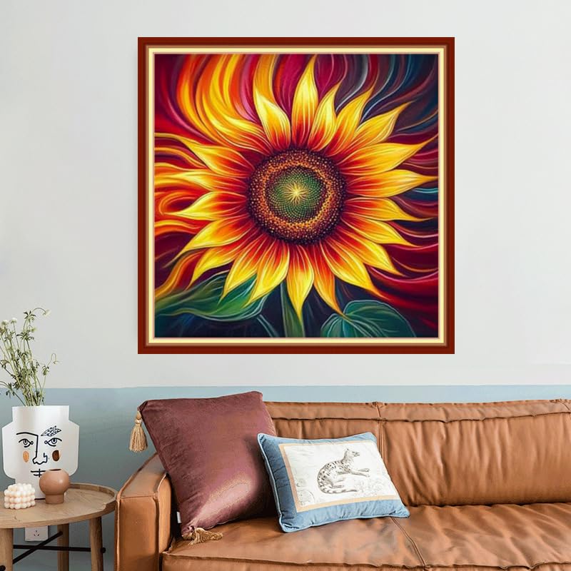 Image of Foxhool Beginners Cross Stitch Kits Stamped Full Range of Embroidery Kits for Adults DIY Cross Stitches kit Embroidery Patterns for Needlepoint kit-Magic Sunflower 18x18 inch