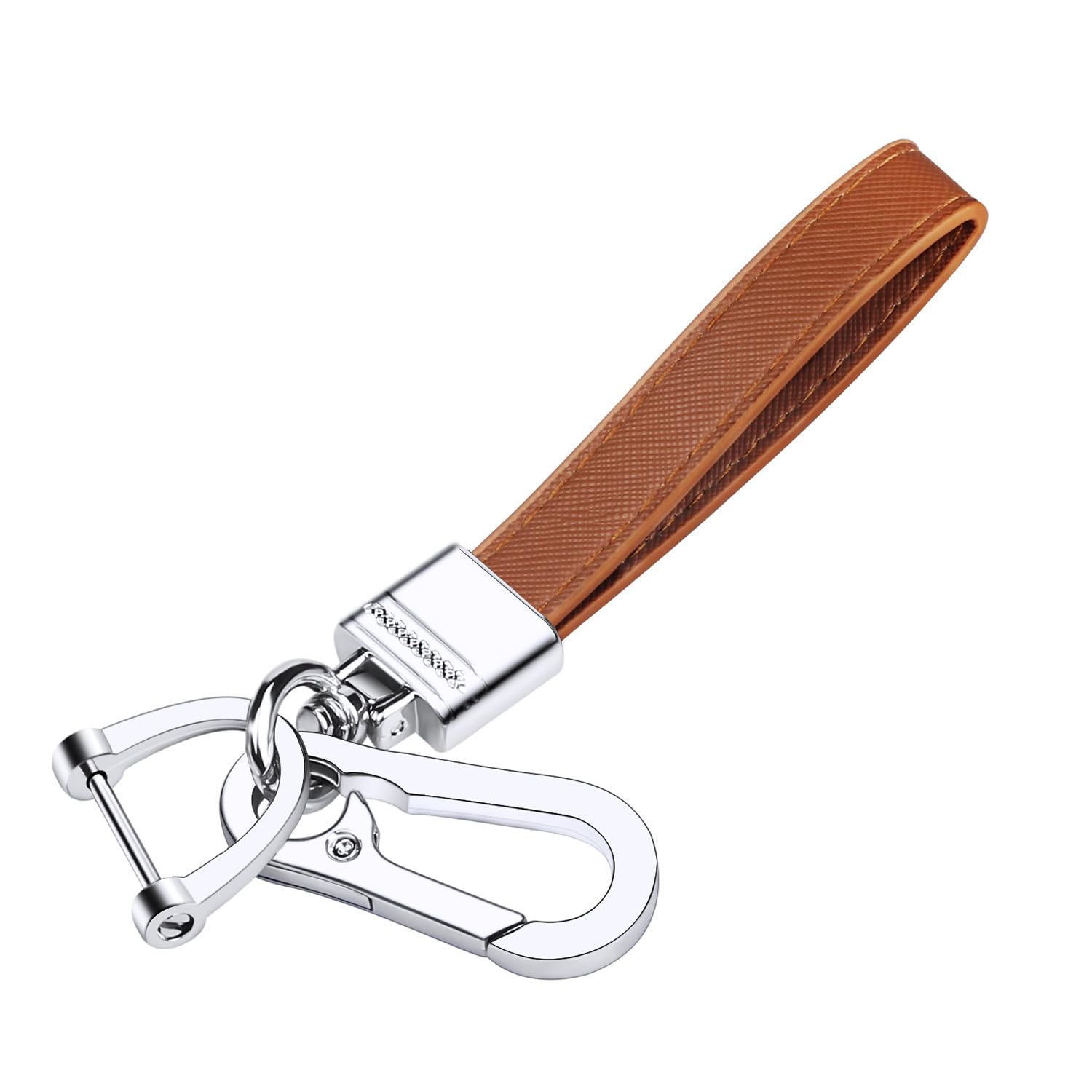 QBUC Genuine Leather Car Keychain,Universal Heavy Duty Metal Key Chain Accessories,Car Fob Key Keychain Holder with 360 Degree Rotatable Snap Swivel