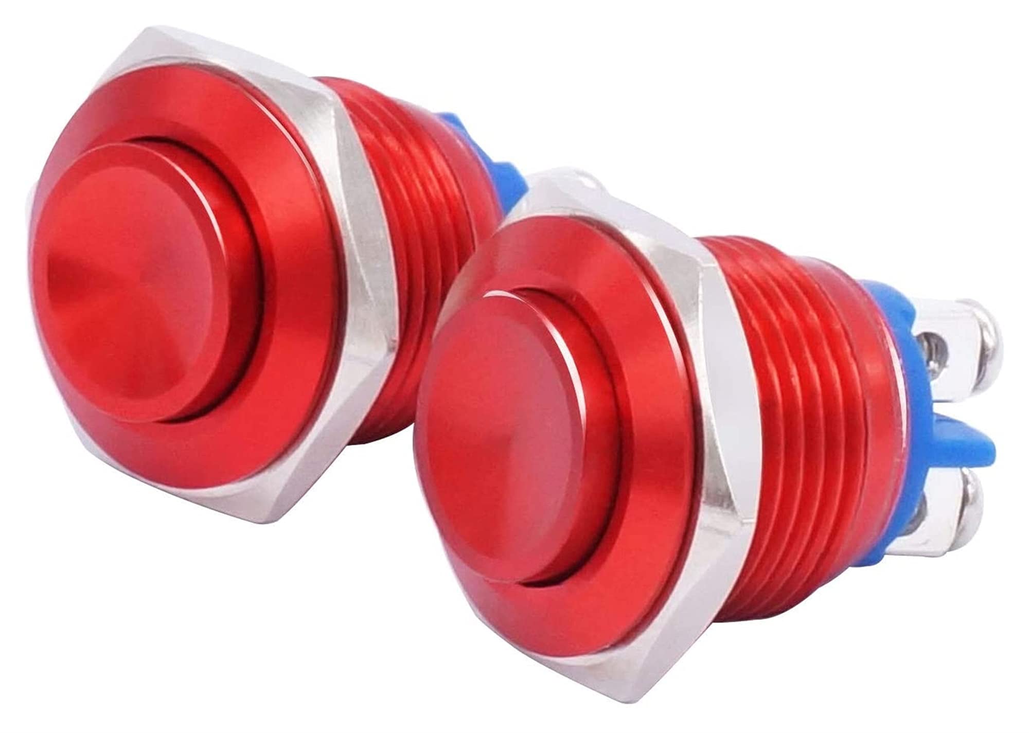 2 pièces 19 mm 3/4" rond rouge métal bouton poussoir momentané interrupteur 1NO SPST 3A/12-250V pour interrupteur de voiture industriel (couleur : rouge)