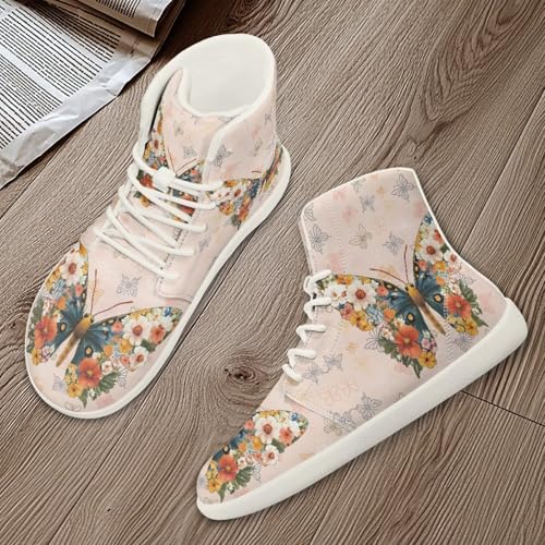 Women Hightop Sneakers Butterfly Print Leather Minimalist Barefoot Shoes Womens Wide Toe Walking Shoes Zero Drop Sneaker4